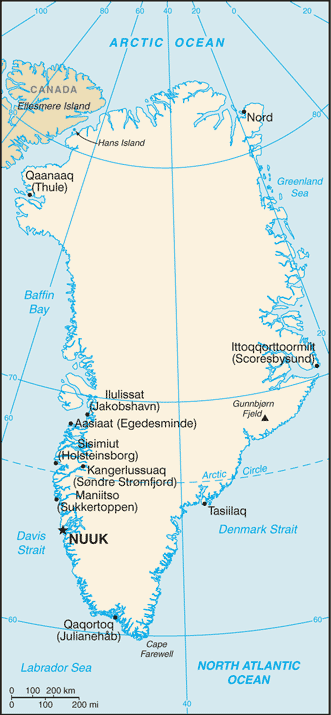Mapa del territorio actual de Groenlandia