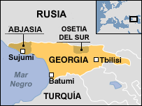 Mapa del territorio actual de Abjasia