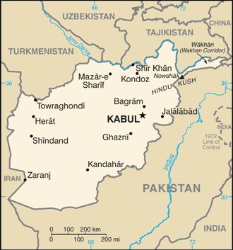 Mapa del territorio actual de Afganistán