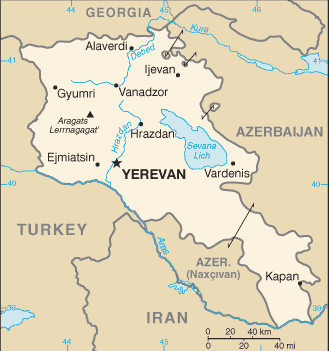Mapa del territorio actual de Armenia