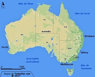 Mapa del territorio actual de Australia