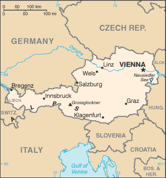 Mapa del territorio actual de Austria