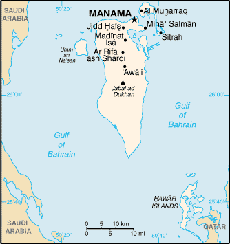 Mapa del territorio actual de Bahrein