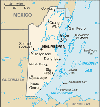 Mapa del territorio actual de Belize