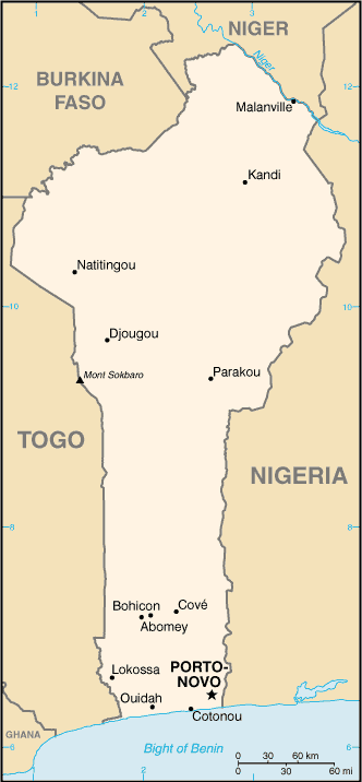 Mapa del territorio actual de Benín