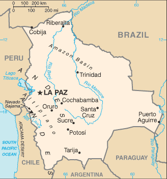Mapa del territorio actual de Bolivia