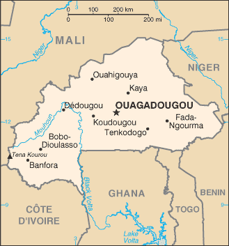 Mapa del territorio actual de Burkina Faso