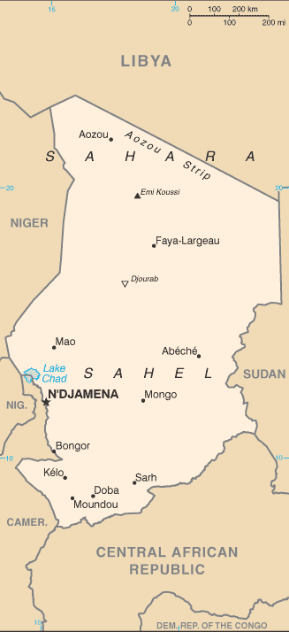 Mapa del territorio actual de Chad