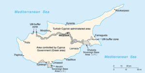 Mapa del territorio actual de Chipre Turca