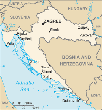 Mapa del territorio actual de Croacia