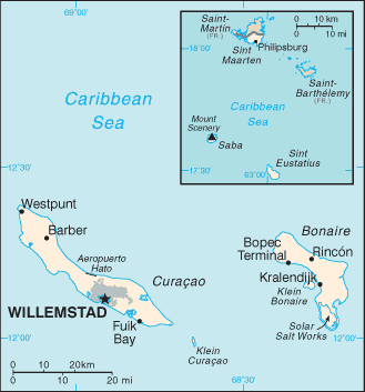 Mapa del territorio actual de Curaçao