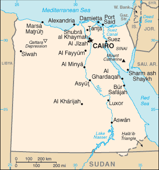 Mapa del territorio actual de Egipto