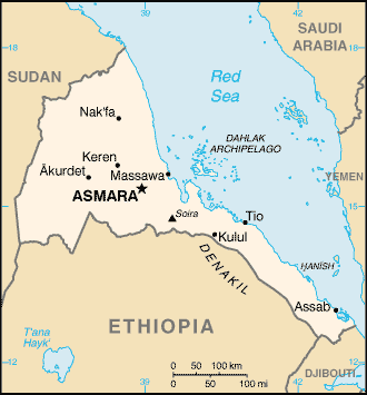Mapa del territorio actual de Eritrea