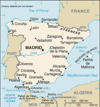 Mapa del territorio actual de España