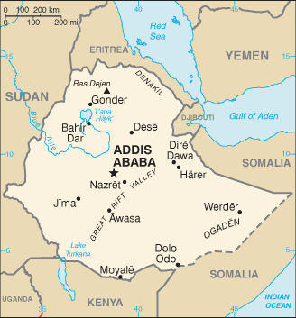 Mapa del territorio actual de Ethiopia