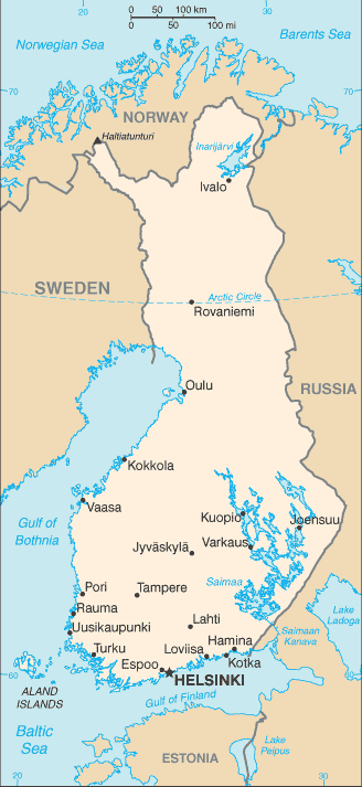 Mapa del territorio actual de Finlandia