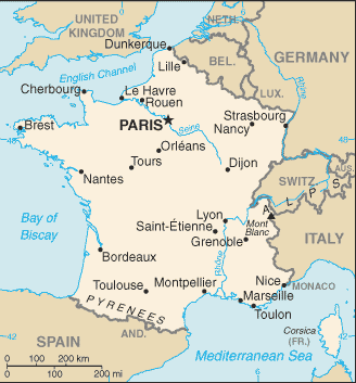 Mapa del territorio actual de Francia