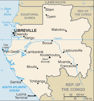 Mapa del territorio actual de Gabon