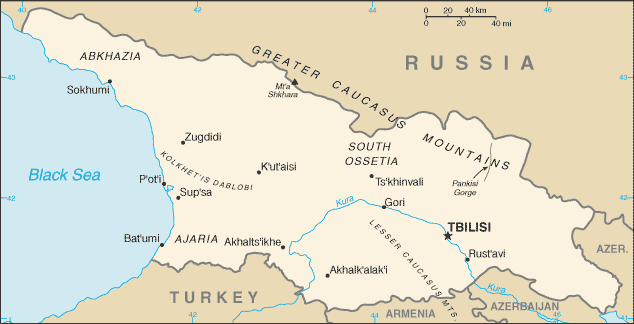 Mapa del territorio actual de Georgia