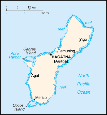 Mapa del territorio actual de Guam