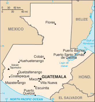 Mapa del territorio actual de Guatemala