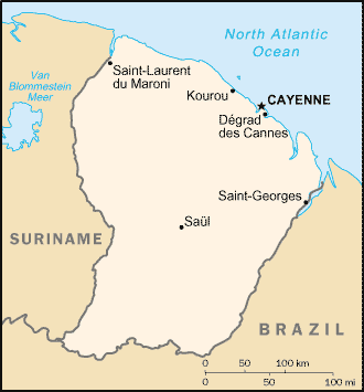 Mapa del territorio actual de Guyana Francesa