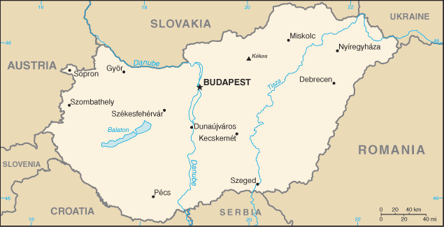 Mapa del territorio actual de Hungría