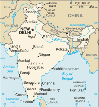 Mapa del territorio actual de India