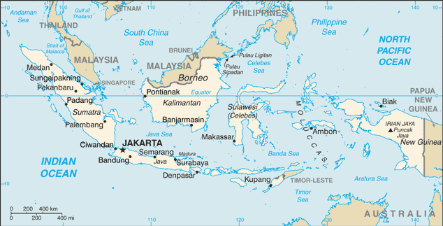 Mapa del territorio actual de Indonesia