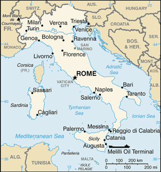 Mapa del territorio actual de Italia