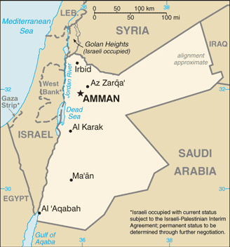 Mapa del territorio actual de Jordania