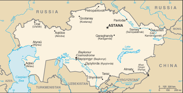 Mapa del territorio actual de Kazajstan