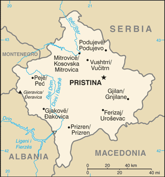 Mapa del territorio actual de Kosovo