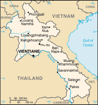 Mapa del territorio actual de Laos