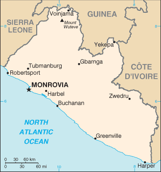 Mapa del territorio actual de Liberia