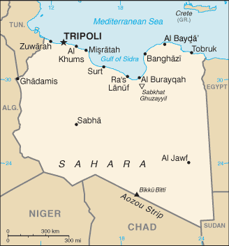 Mapa del territorio actual de Libia