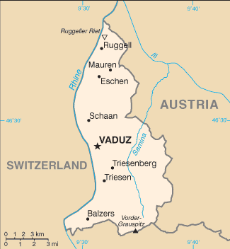 Mapa del territorio actual de Liechtenstein