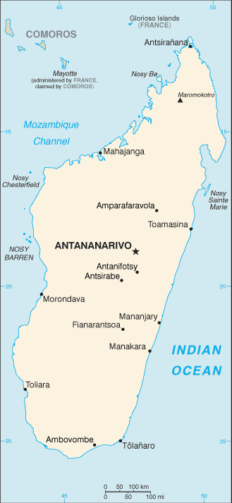 Mapa del territorio actual de Madagascar