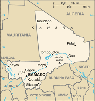 Mapa del territorio actual de Mali