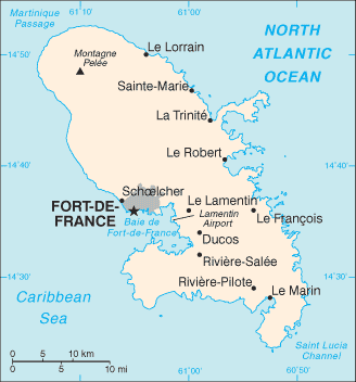 Mapa del territorio actual de Martinica