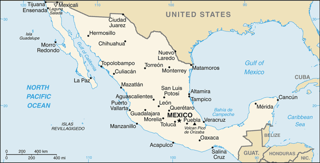 Mapa del territorio actual de México