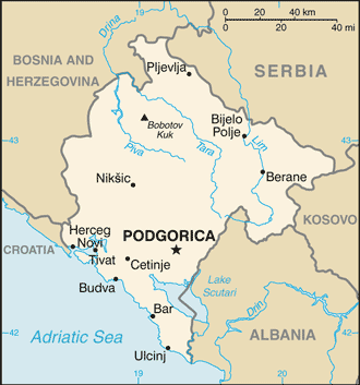 Mapa del territorio actual de Montenegro
