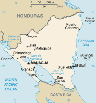 Mapa del territorio actual de Nicaragua