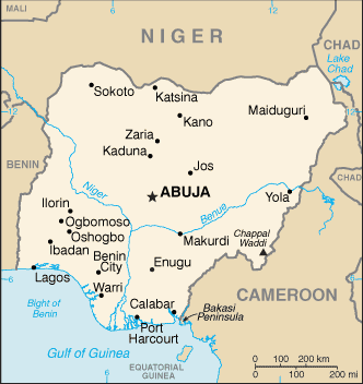 Mapa del territorio actual de Nigeria