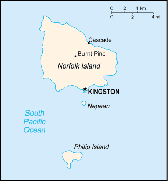 Mapa del territorio actual de Islas Norfolk