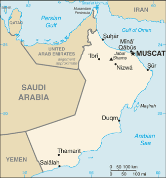 Mapa del territorio actual de Oman