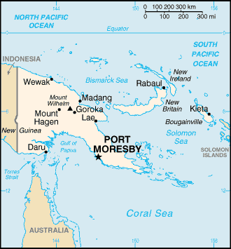 Mapa del territorio actual de Papua Nueva Guinea