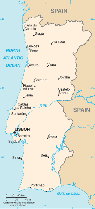 Mapa del territorio actual de Portugal