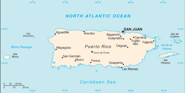 Mapa del territorio actual de Puerto Rico