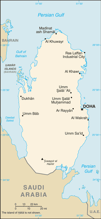Mapa del territorio actual de Qatar
